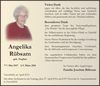 Traueranzeige von Angelika Rübsam 