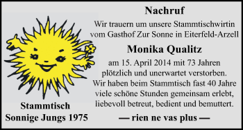 Traueranzeige von Monika Qualitz 