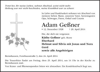 Traueranzeige von Adam Geßner 
