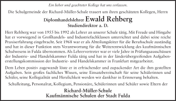 Traueranzeige von Ewald Rehberg 