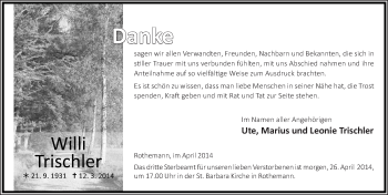 Traueranzeige von Willi Trischler 