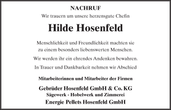 Traueranzeige von Hilde Hosenfeld 