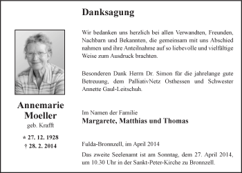 Traueranzeige von Annemarie Moeller 