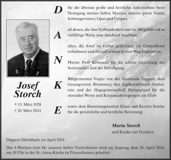 Traueranzeige von Josef Storch 