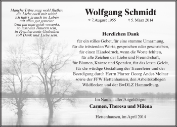 Traueranzeige von Wolfgang Schmidt 