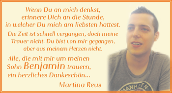 Traueranzeige von Benjamin Reus 