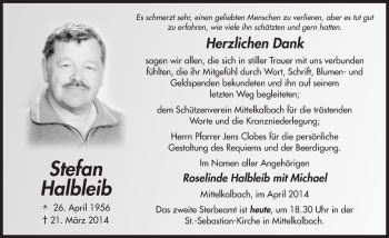 Traueranzeige von Stefan Halbleib 