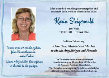 Traueranzeige von Karin Steigerwald 