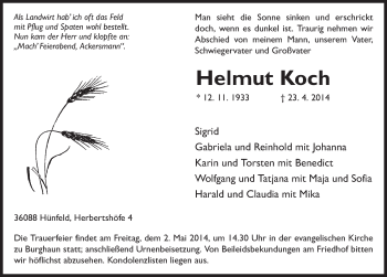 Traueranzeige von Helmut Koch 