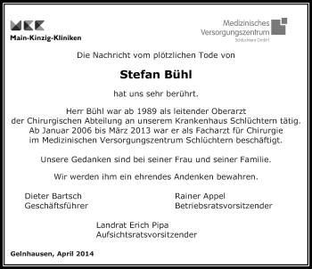 Traueranzeige von Stefan Bühl 