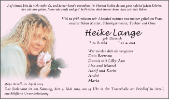 Traueranzeige von Heike Lange 