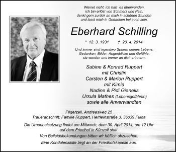 Traueranzeige von Eberhard Schilling 