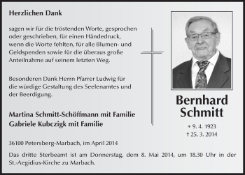 Traueranzeige von Bernhard Schmitt 