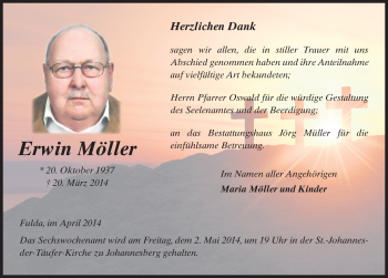 Traueranzeige von Erwin Möller 