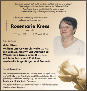 Traueranzeige von Rosemarie Kress 