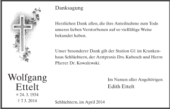 Traueranzeige von Wolfgang Ertelt 