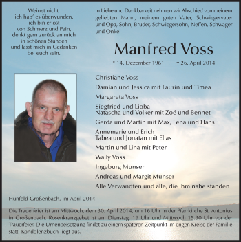 Traueranzeige von Manfred Voss 