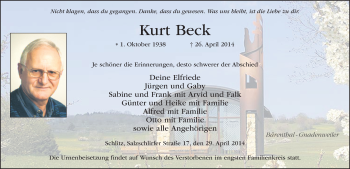 Traueranzeige von Kurt Beck 