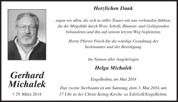 Traueranzeige von Gerhard Michalek 