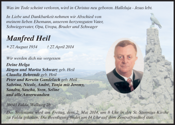 Traueranzeige von Manfred Heil 