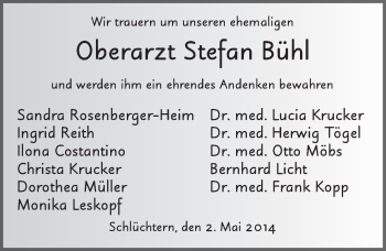 Traueranzeige von Stefan Bühl 