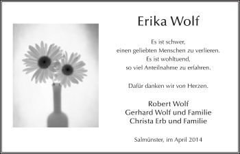 Traueranzeige von Erika Wolf 