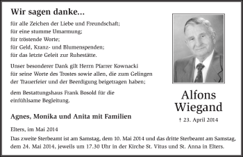 Traueranzeige von Alfons Wiegand 