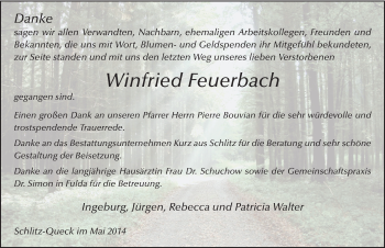 Traueranzeige von Winfried Feuerbach 