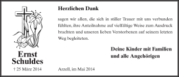Traueranzeige von Ernst Schuldes 