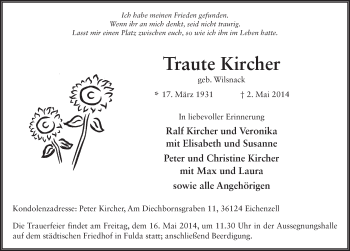 Traueranzeige von Traute Kircher 