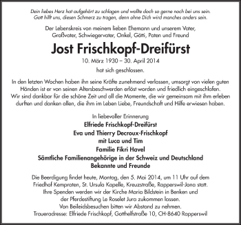 Traueranzeige von Jost Frischkopf-Dreifürst 