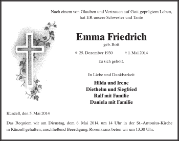 Traueranzeige von Emma Friedrich 