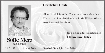 Traueranzeige von Sofie Merz 