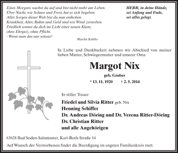 Traueranzeige von Margot Nix 