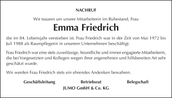 Traueranzeige von Emma Friedrich 