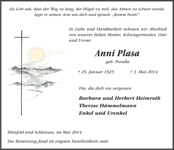 Traueranzeige von Anni Plasa 