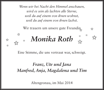 Traueranzeige von Monika Roth 