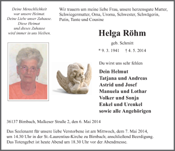 Traueranzeige von Helga Röhm 