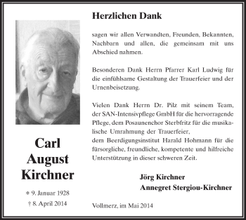 Traueranzeige von Carl August Kirchner 