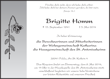 Traueranzeige von Brigitte Homm 