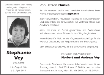 Traueranzeige von Stephanie Vey 