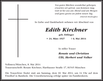 Traueranzeige von Edith Kirchner 