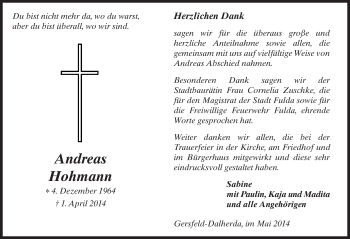 Traueranzeige von Andreas Hohmann 