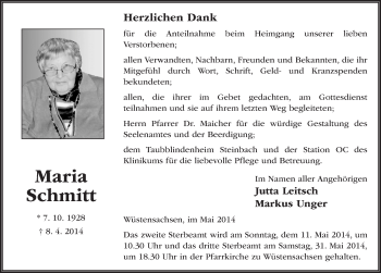 Traueranzeige von Maria Schmitt 