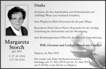 Traueranzeige von Magaretha Storch 