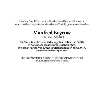 Traueranzeige von Manfred Beyrow 