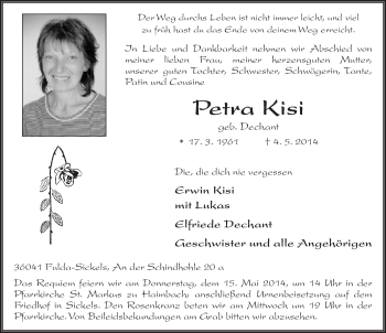 Traueranzeige von Petra Kisi 