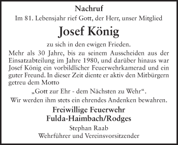 Traueranzeige von Josef König 
