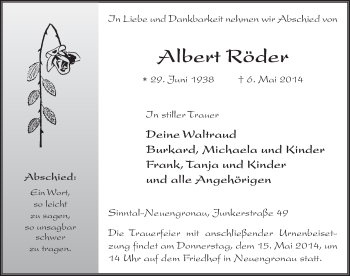 Traueranzeige von Albert Röder 