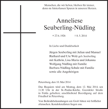 Traueranzeige von Anneliese Seuberling-Nüdling 